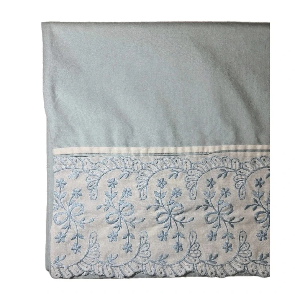 Vtg Wamsutta Supercale Plus King Pillowcase Blue Embroidered Bows Scalloped